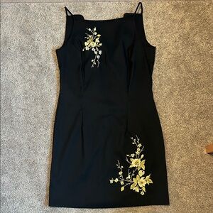 Vintage Floral Black Midi Dress